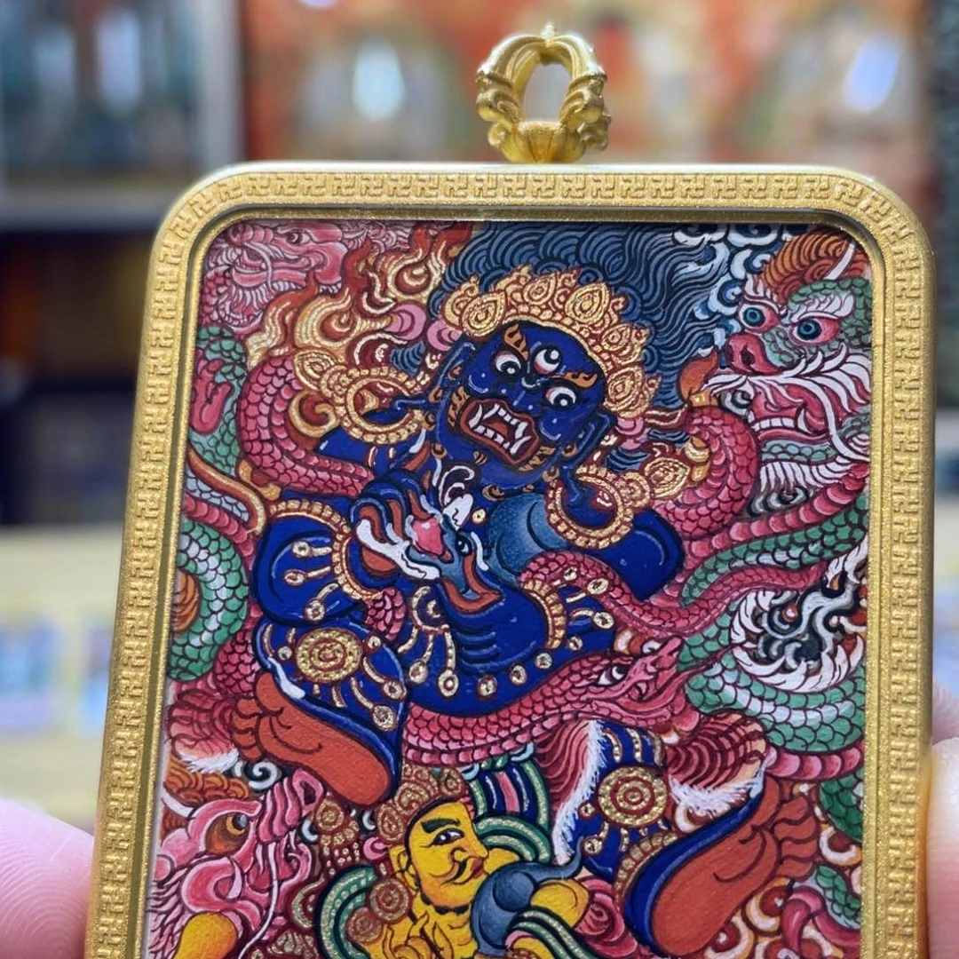 吊坠热贡纯手绘唐卡黑财神