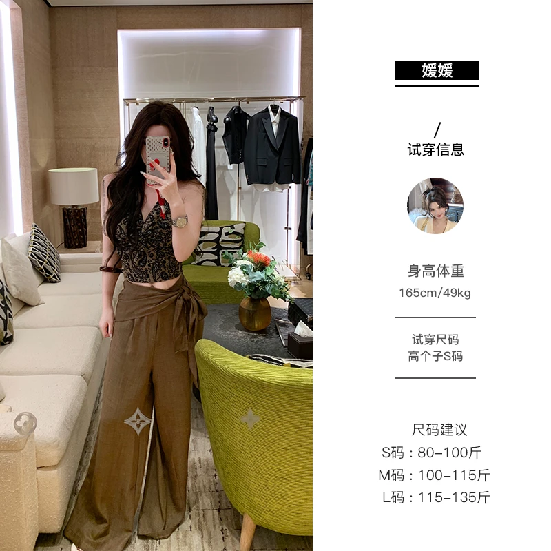 媛媛【观园系列】新中式直筒宽松时尚百搭拖地气质休闲裤#K1096