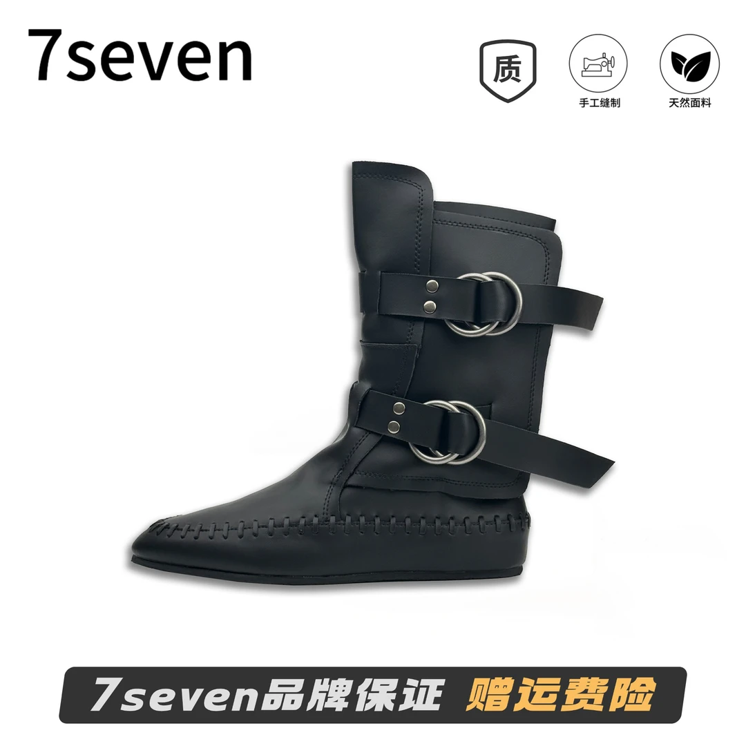 7Q-22#单靴百搭厚底短靴粗跟筒靴真皮秋季英伦鞋子女款爆款高筒