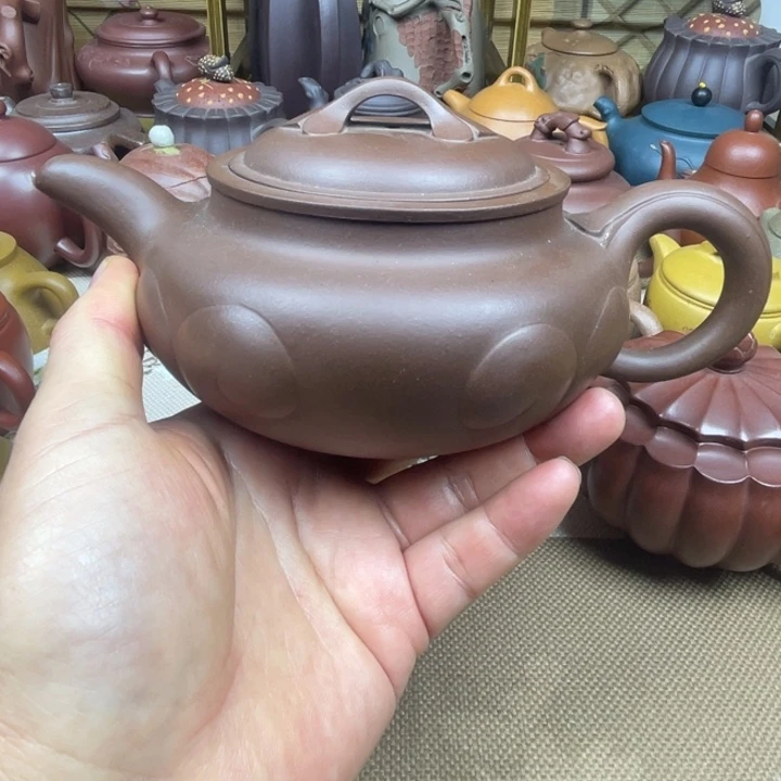 紫砂茶壶紫砂壶紫泥如意仿古400cc微微瑕
