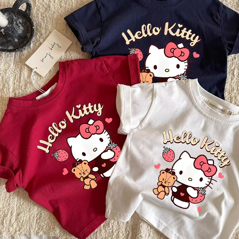 KT猫童装2025新款宝宝洋气纯棉短袖T恤女童可爱卡通儿童夏季上衣