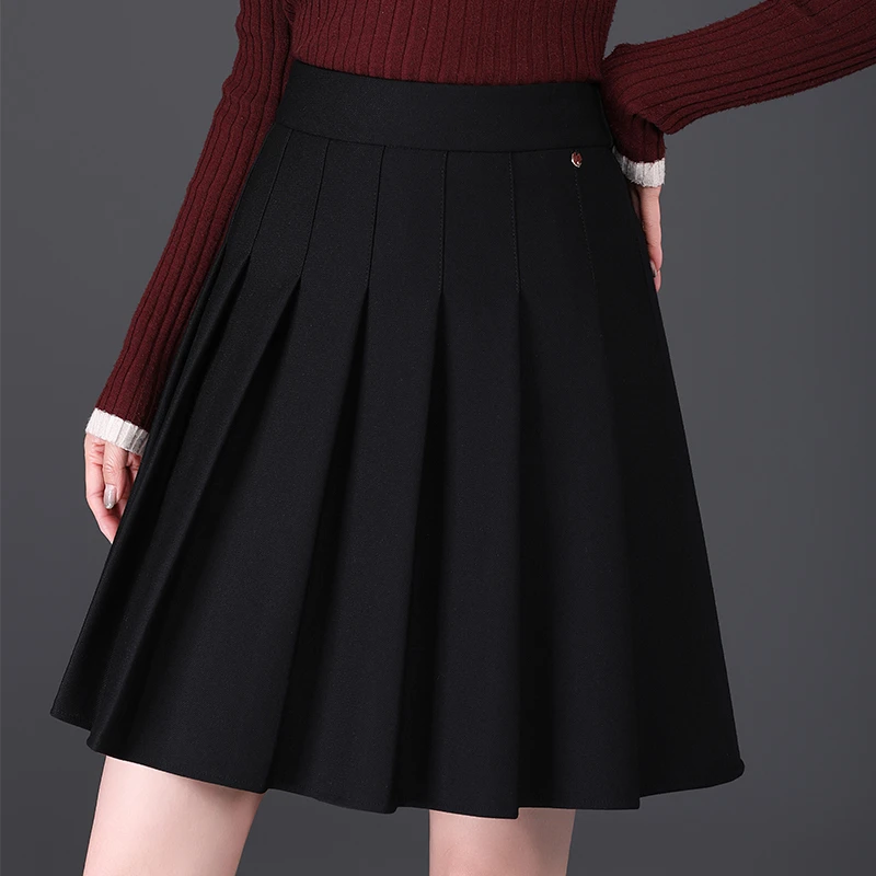 经典学院风百褶短裙半身裙女2025秋冬季黑色高腰显瘦百搭a字短裙