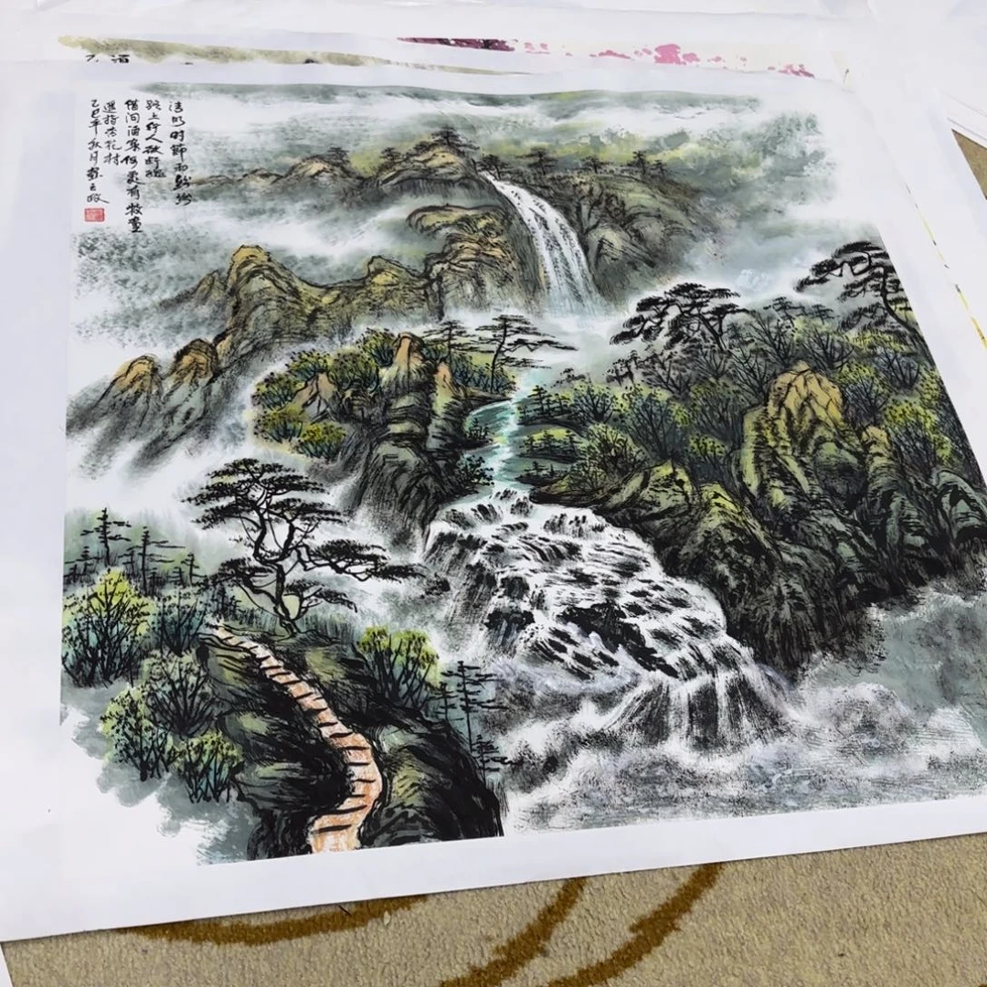 国画金云政斗方作品童