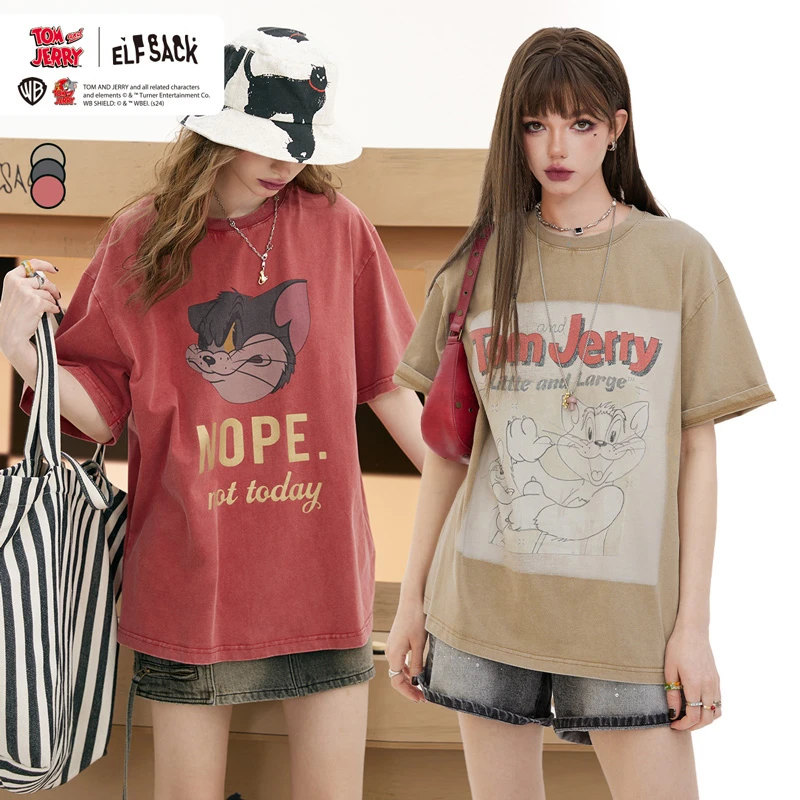 【猫和联名】复古宽松短袖t恤女2024夏季新款上衣14205039