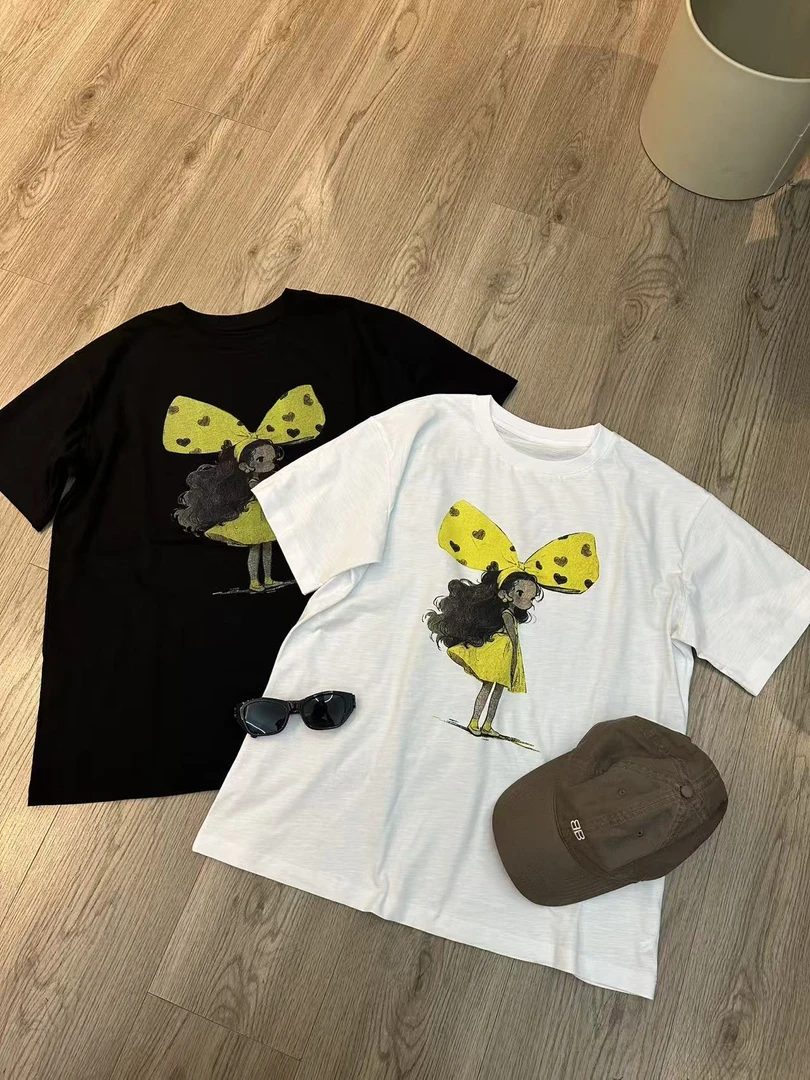 【不得不爱】2025夏季新款韩版纯棉宽松休闲卡通女孩印花短袖T恤