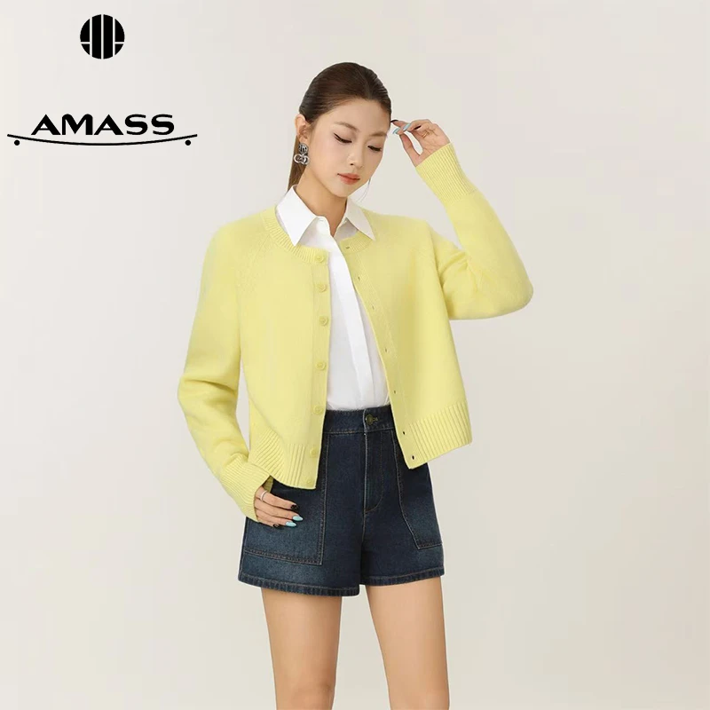 AMASS/阿玛施25早春新款100%绵羊毛保暖毛衣气质针织开衫548033