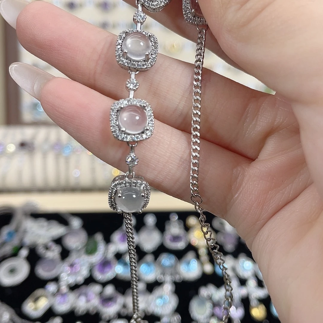 冰***崽石英质玉银S925镶嵌手链