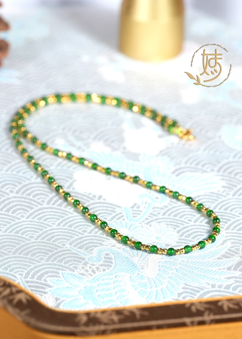 【婧婧精选】臻品 · 天然A货翡翠dw绿DIY小米珠项链