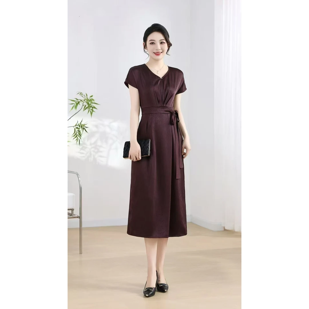 夏季V领修身极简风显瘦夏季连衣裙L406