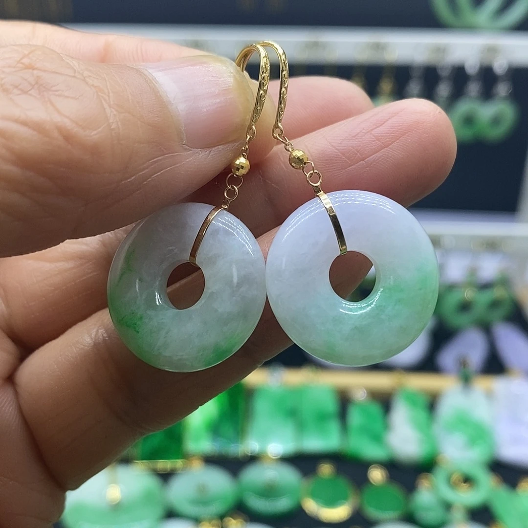 翡翠18K金镶嵌耳饰耳饰