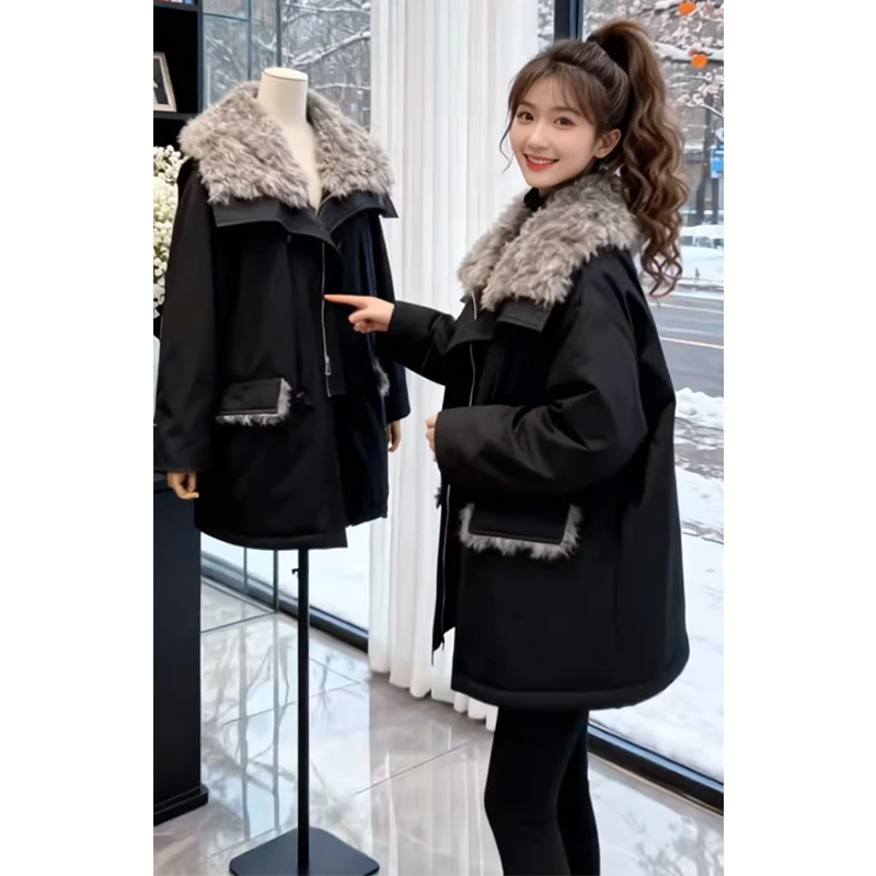 SHALLDOER【奢贵苏兰】工装大毛领棉服女2025冬季加厚保暖棉衣外套