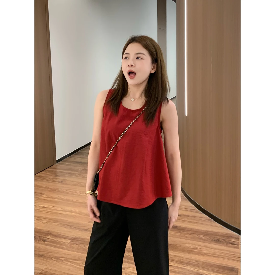 YO定制韩系设计感后背绑带显白娃娃衫夏季减龄宽松无袖背心上衣