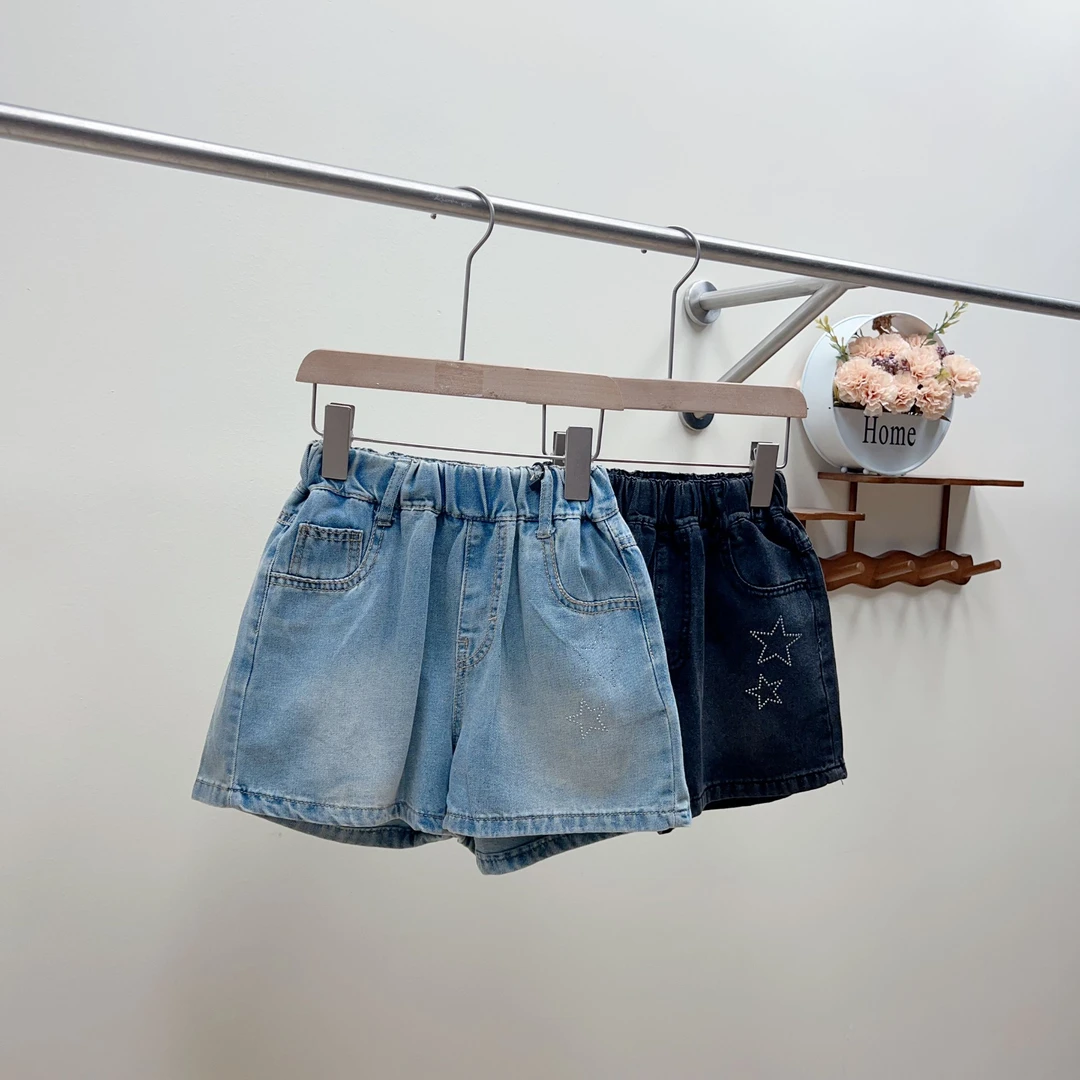 615女童夏季牛仔短裤~亮钻五角星~