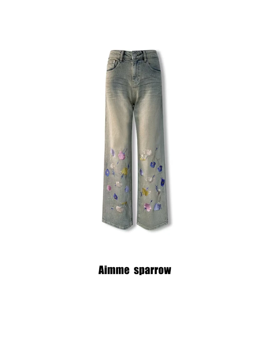 Aimme sparrow 刺绣直筒裤