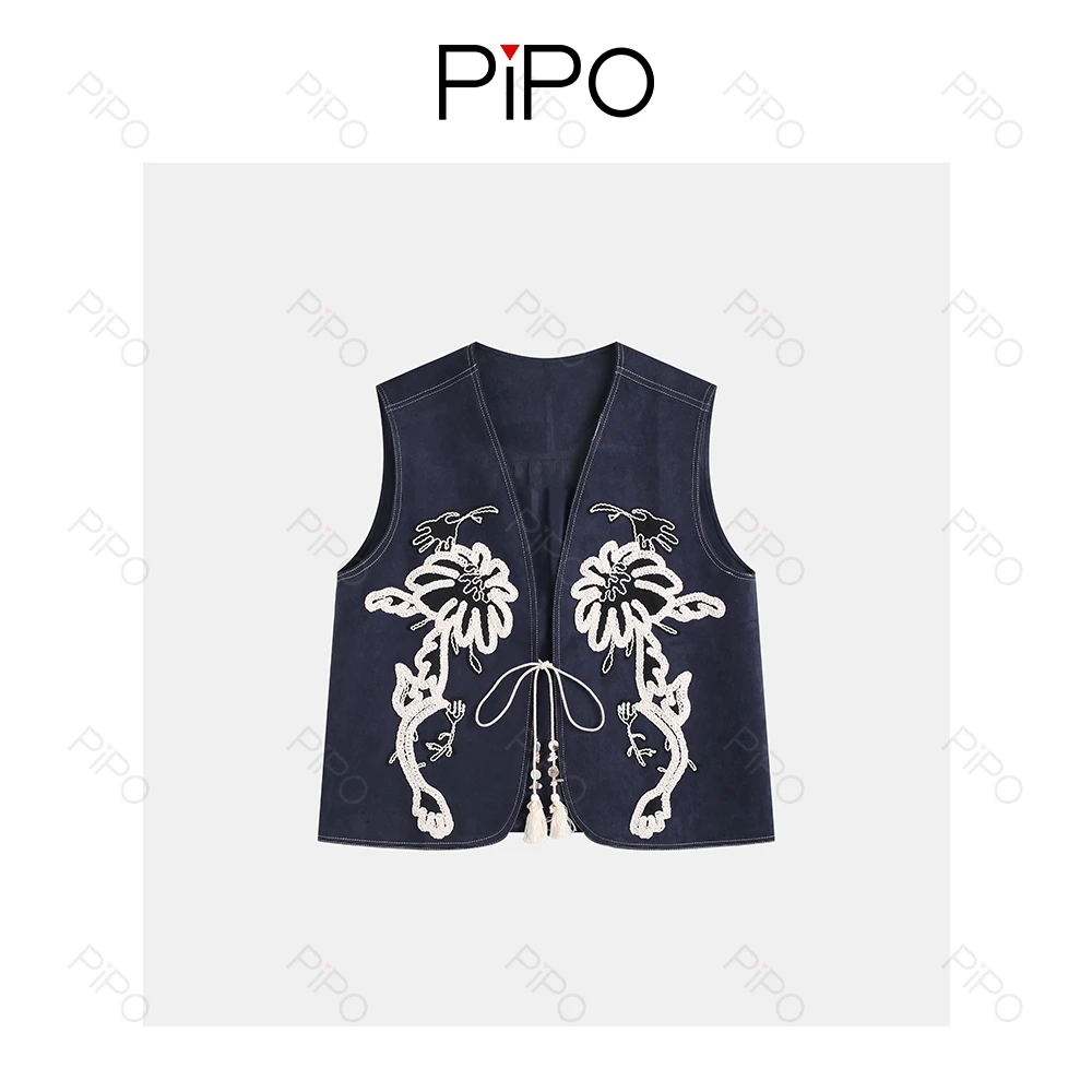 PIPO印花中国风复古刺绣常规款女马夹DD53K231