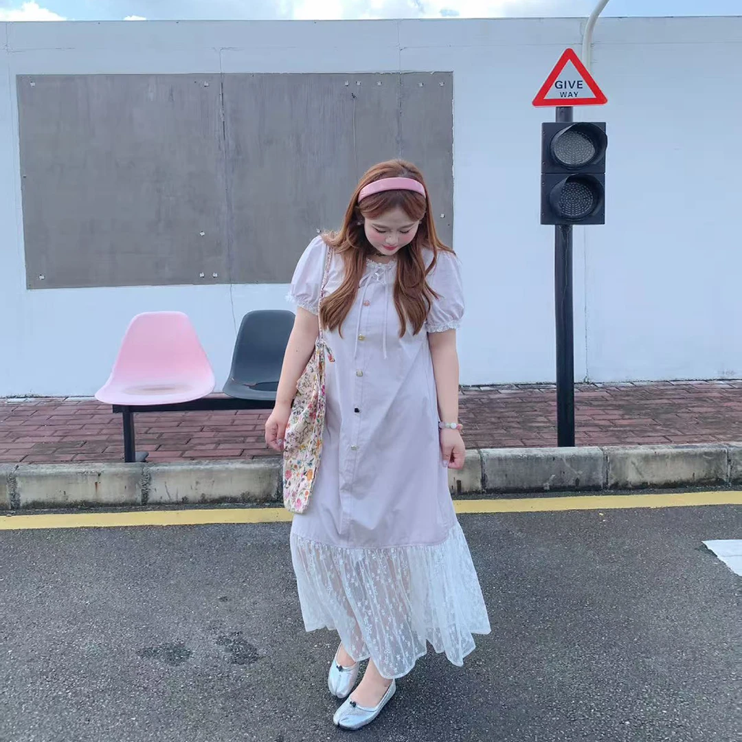 89徐达布【弗林晚默】大码宽松连衣裙女紫色仙女裙子微胖L35949C52