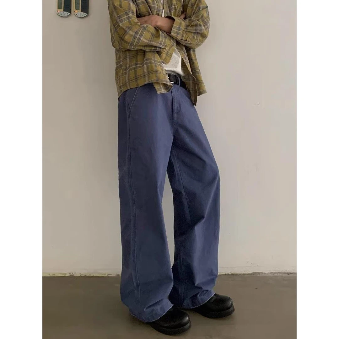 糖果色阔腿牛仔裤男春秋2025新款绿色显瘦窄版直筒加长拖地裤高街