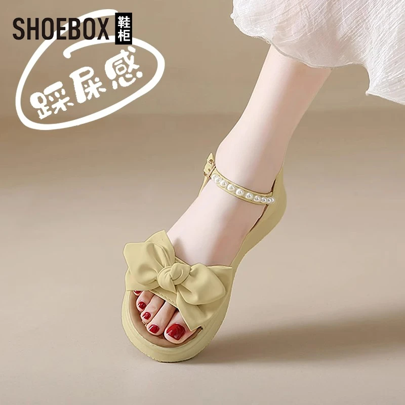 SHOEBOX鞋柜踩屎感凉鞋女夏外穿2025新款配裙子百搭软底罗马鞋