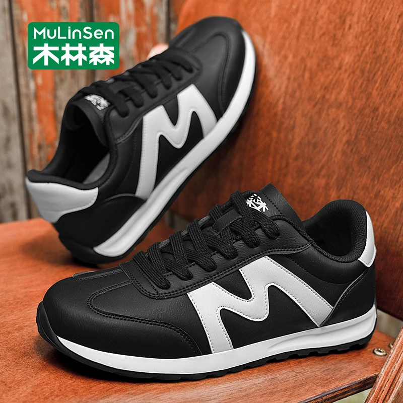 木林森男鞋2025新款秋季皮面防水阿甘鞋男软底耐磨休闲运动潮鞋