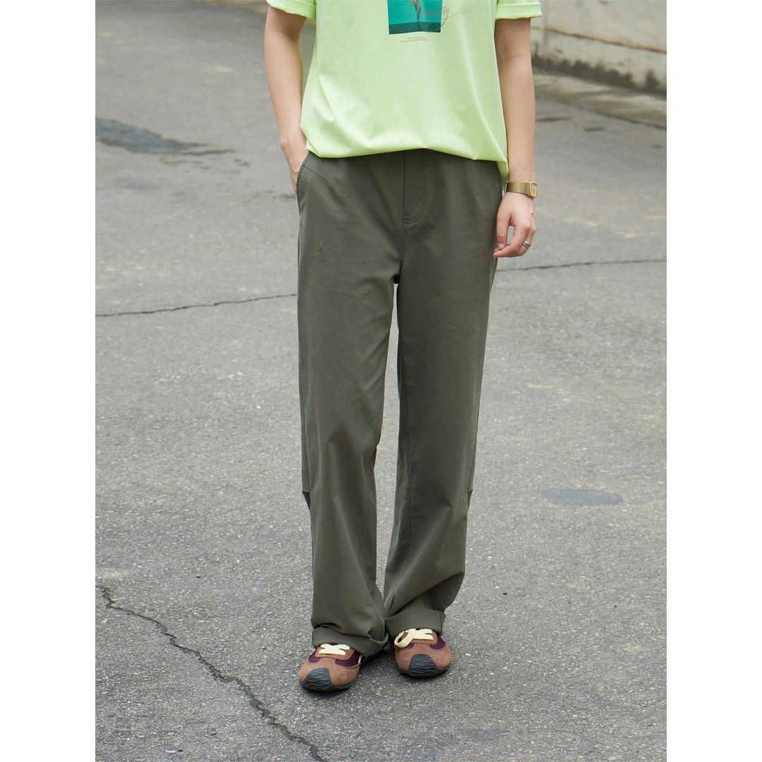 knighttom【透气轻薄】夏季橄榄绿休闲洗水小个子百搭长裤X252A003A