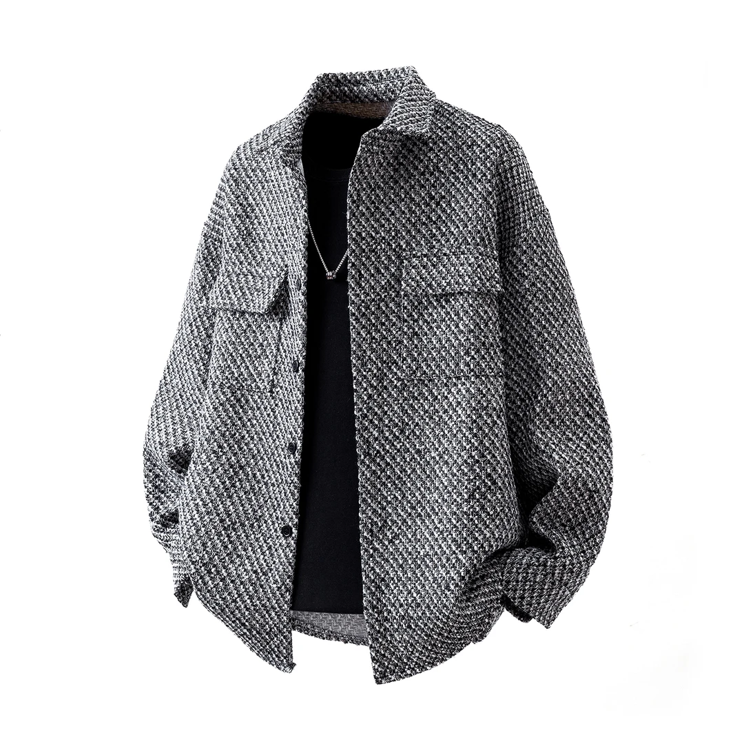 仓石一树2025年秋季款小香风毛呢外套男士韩版潮流痞帅慵懒风男装