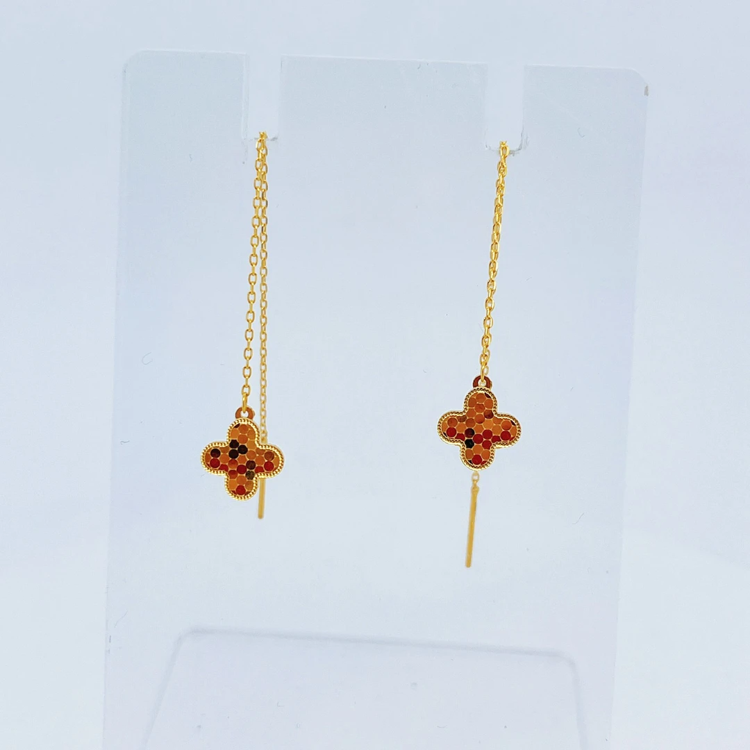 足金999黄金龙鳞四叶草金耳线1.46