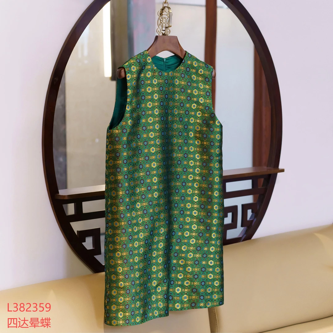 【锦系-新款】上久楷宋锦新中式国风桑蚕丝圆领无袖连衣裙L-382359