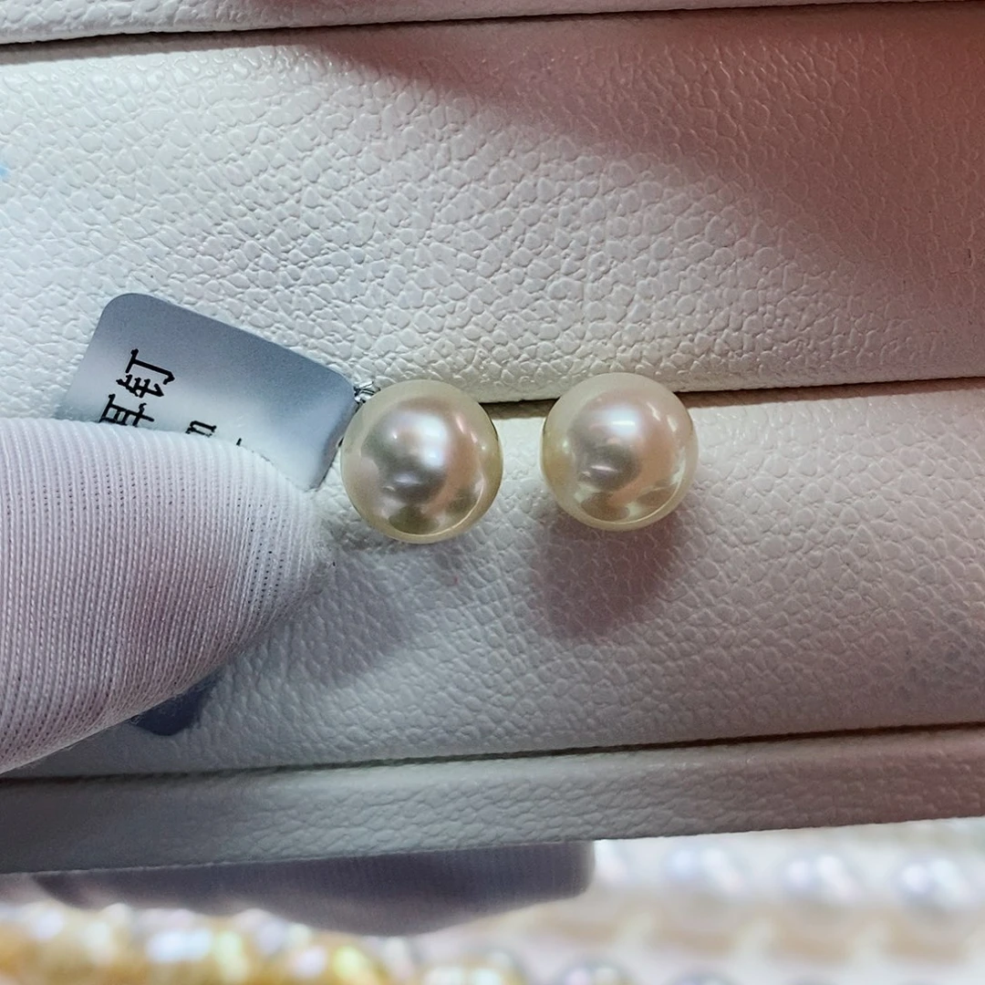 银S925镶嵌耳饰海水珍珠8-9