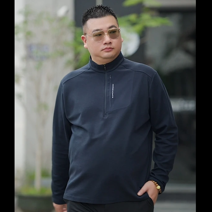 combo/康博大码男士运动休闲半拉链款加肥加大轻奢立领长袖T恤