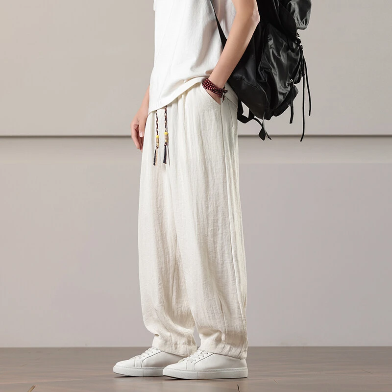 新中式男士春夏休闲裤复古宽松青年百搭阔腿裤中国风直筒哈伦裤潮