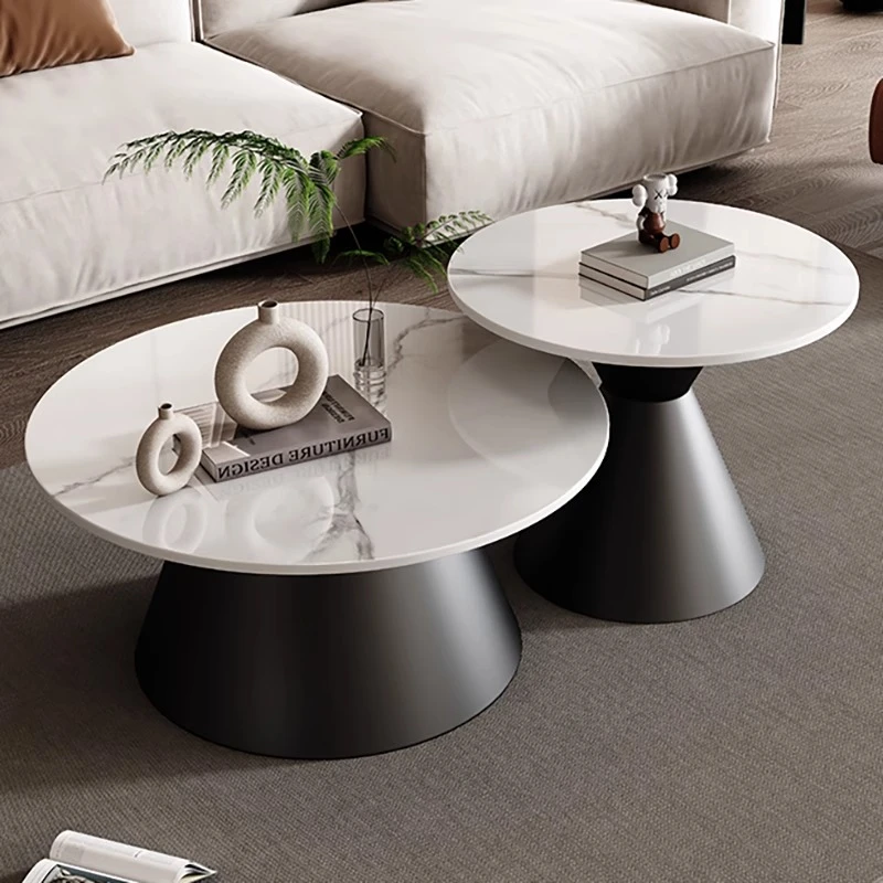 意式极简茶几轻奢高级感客厅家用小户型2025新款圆形客厅茶几组合