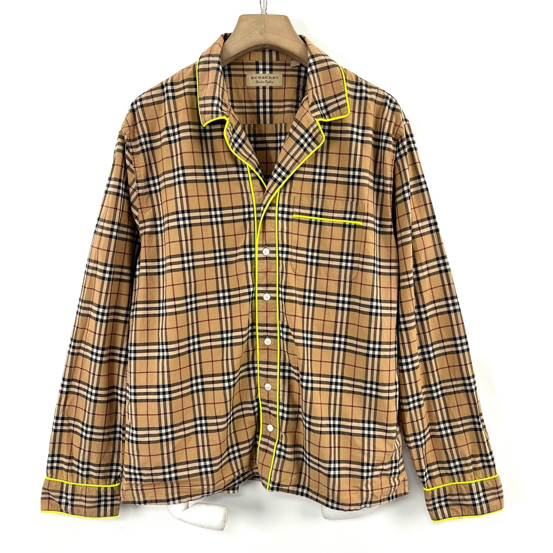 95新 BURBERRY/博柏利 格子荧光边睡衣式衬衫/L码/08050