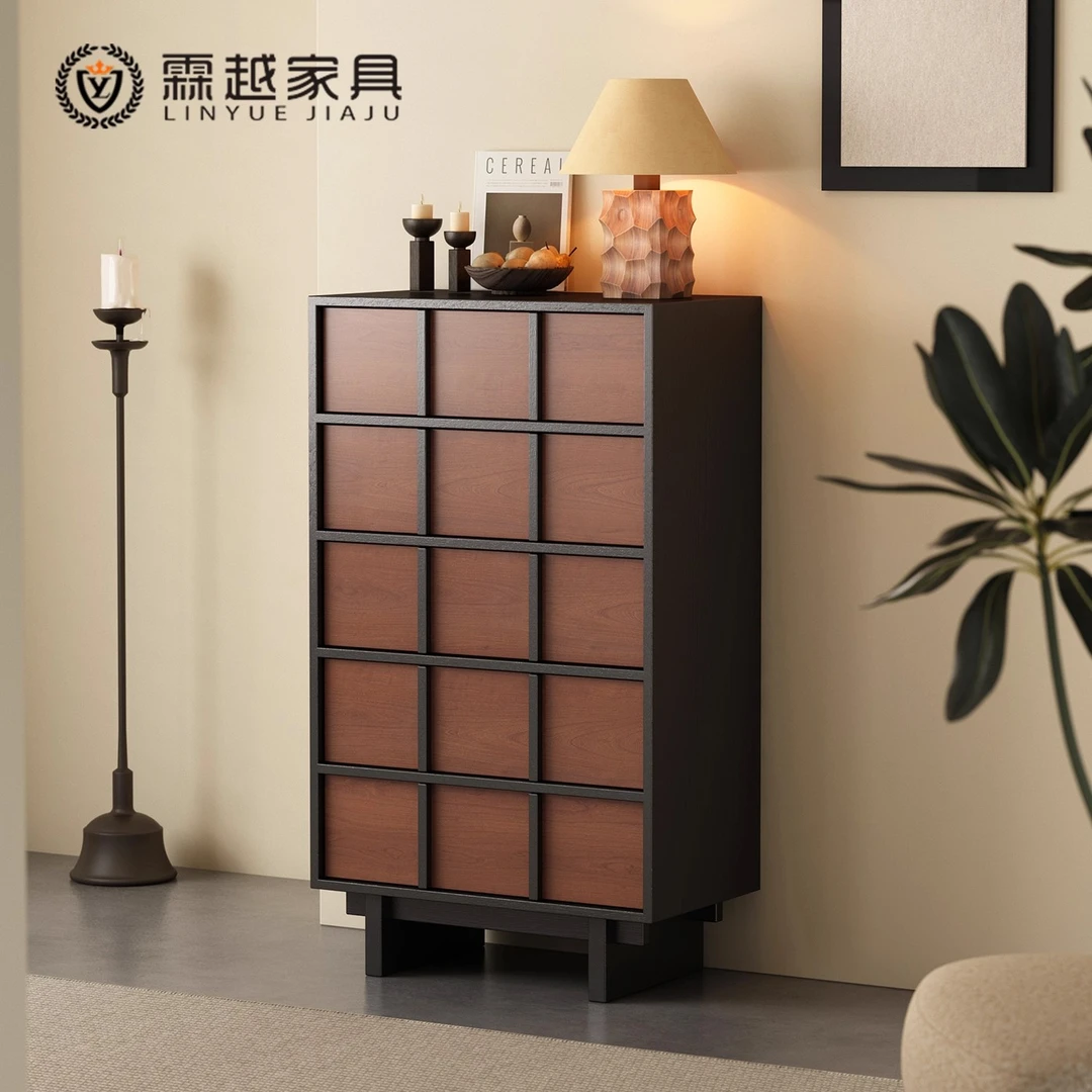 实木中古风骨骼线五斗柜复古客厅八斗柜储物柜卧室收纳边柜床尾柜