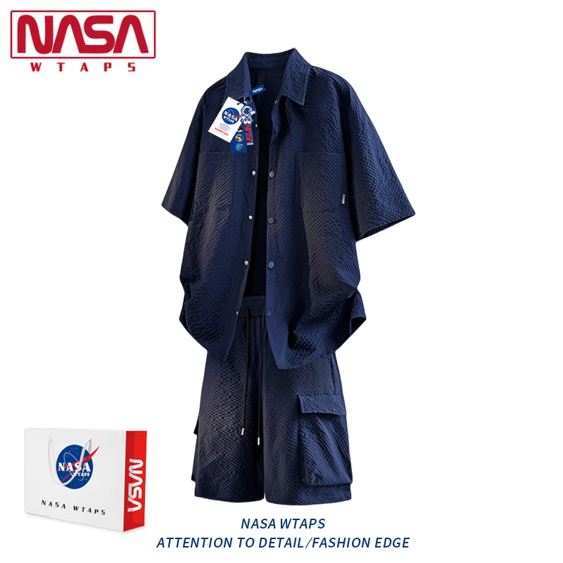 NASA WTAPS短袖衬衫套装男士夏季速干轻薄款透气休闲宽松一整套男