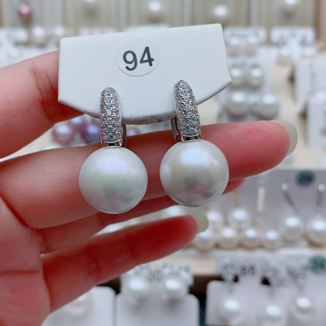 杨***冻银S925镶嵌淡水珍珠耳饰14.7mm