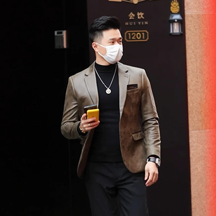 男士皮西装外套2025春秋爆款高级感痞帅皮衣男修身时尚休闲小西服