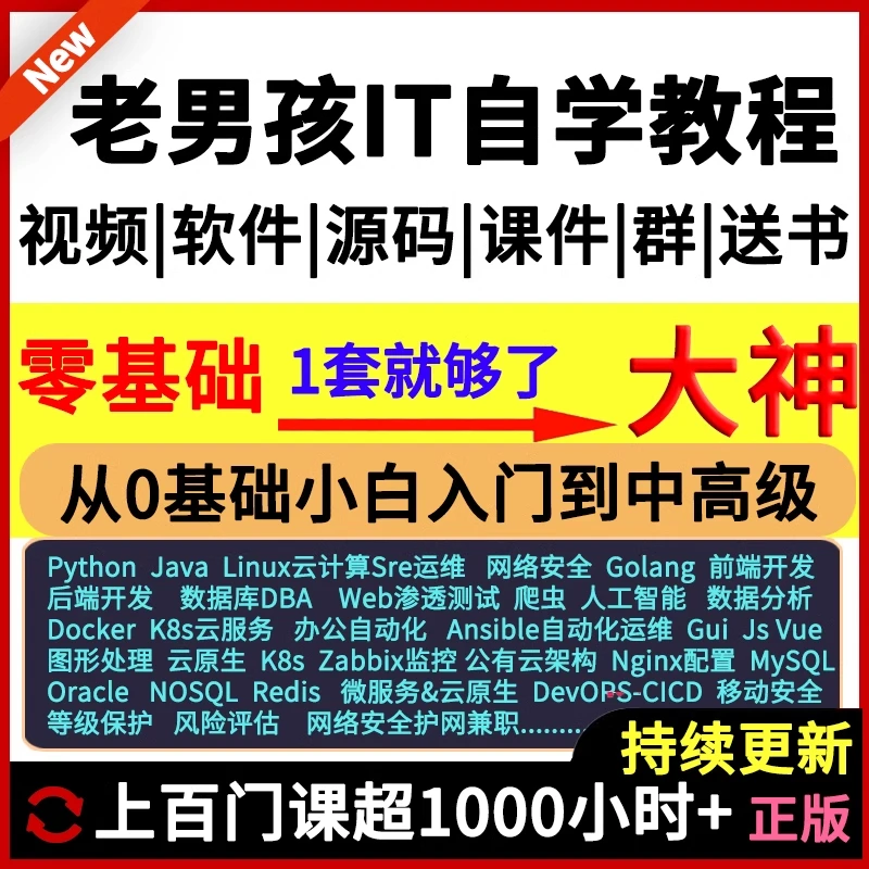 IT自学编程python/Linux云计算运维网络安全ai数据库dba/go课教程