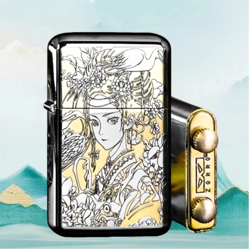 ZORRO佐罗白镍花旦煤油防风打火机男士送男友达人无油