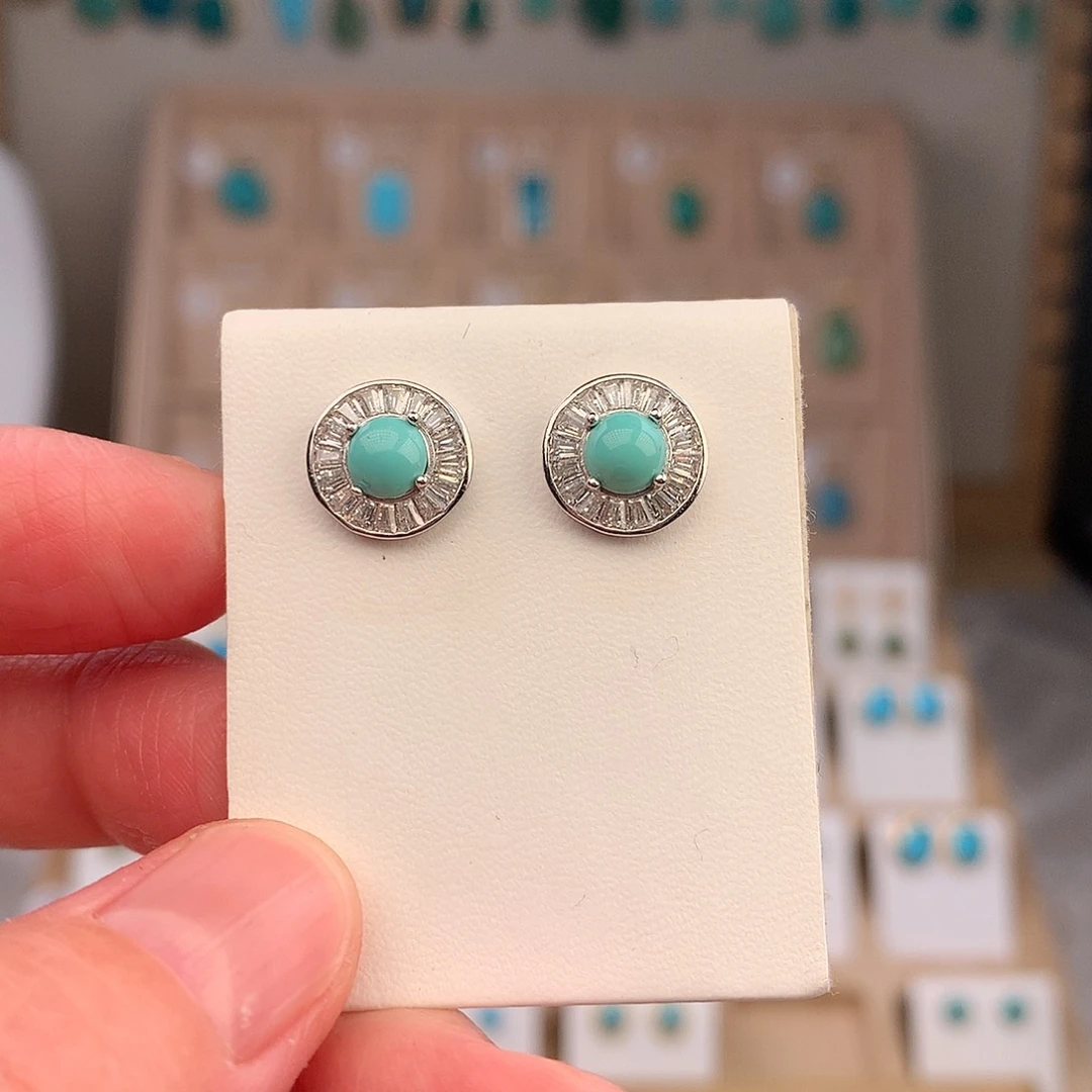 绿松石银S925镶嵌耳饰