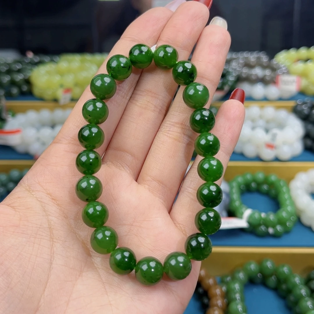 和田玉未镶嵌手链天然和田玉俄碧7号红皮辣阳绿手串10