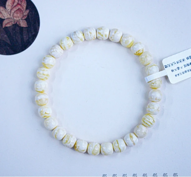 7.5x7俄料顺纹瓷白花老型蜜蜡手串 6.97克 精工 高桩 甄选品质