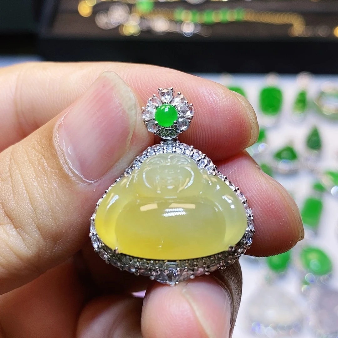 翡翠18K金镶嵌颈饰天然缅甸翡翠A货