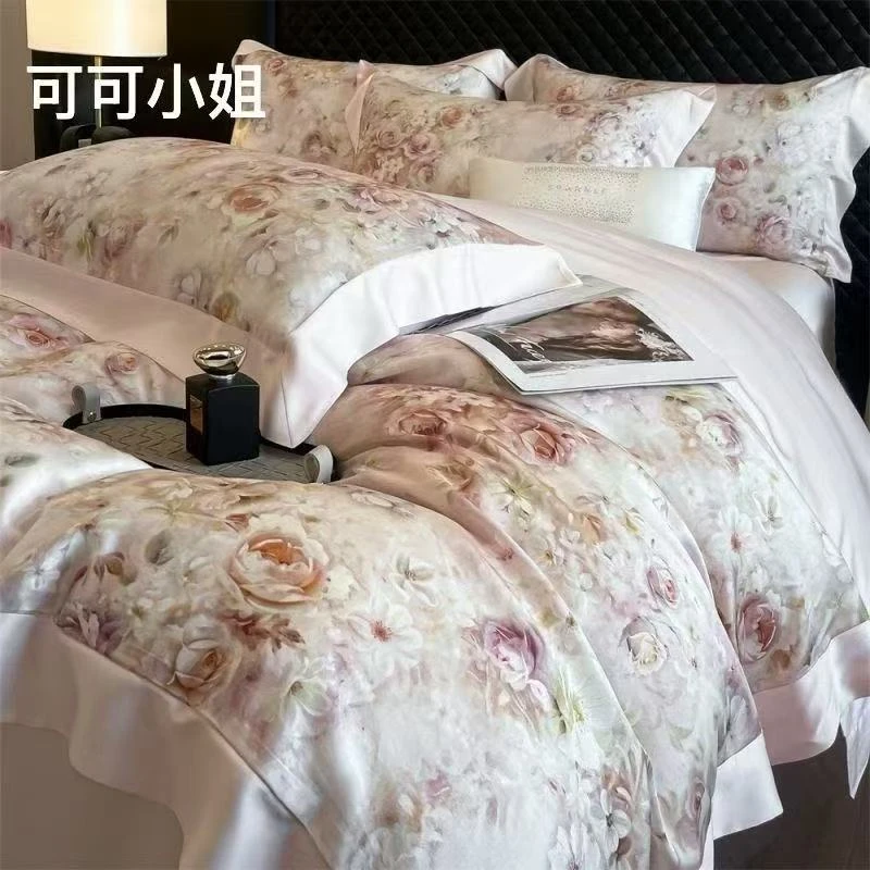【南纺】夏季水洗冰丝滑凉感夏被四件套可可