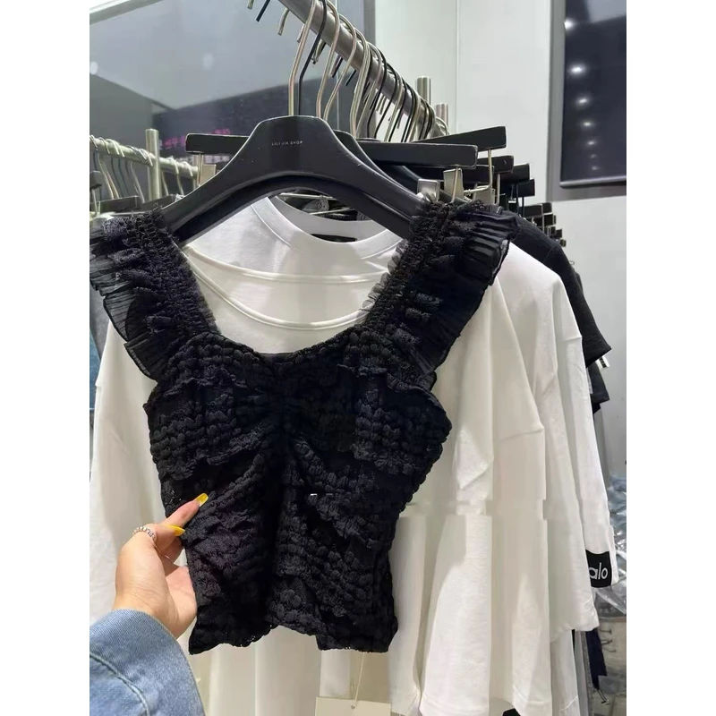 悠悠 夏季新款法式甜美蕾丝吊带背心女修身显瘦无袖上衣