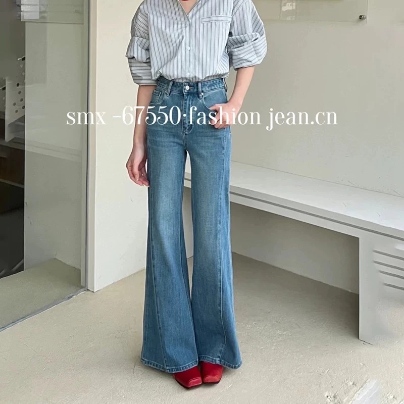 2025春夏新款高腰弹力牛仔裤喇叭裤遮肉显瘦休闲裤长裤女裤子
