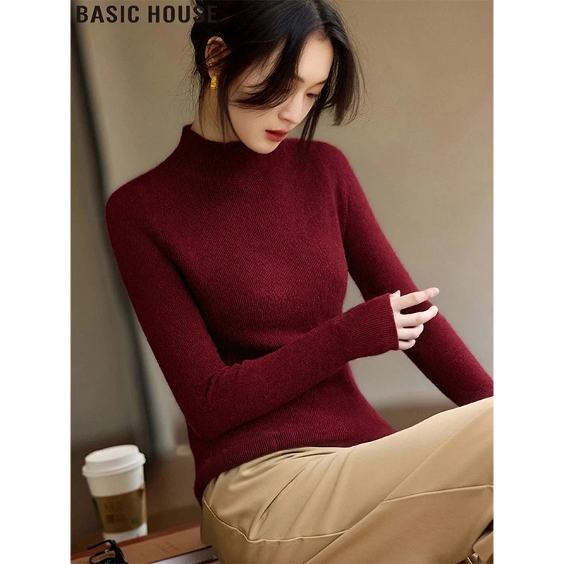 Basic House/百家好本命年红色半高领针织衫内搭打底衫女2025冬季
