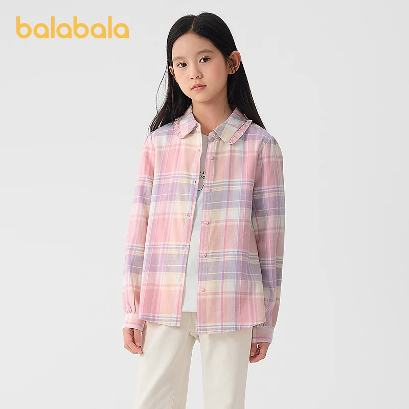 巴拉巴拉儿童长袖衬衫女童2025春装宝宝中大童格子时尚甜美潮衬衣