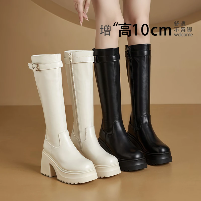 10公分新款粗跟厚底软底时尚百搭女靴/小个子秋冬长筒靴女1005-2