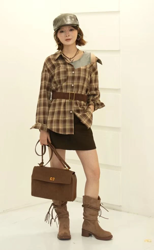 【香香严选】“末日蒸汽姬”2025秋季琥珀流光复古格子衬衣K016