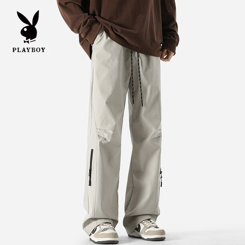 花花公子机能冲锋裤男春秋季户外防水登山休闲裤宽松直筒工装长裤